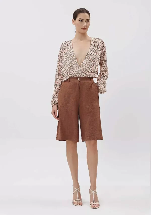 Βερμούδα Τυπου Λινο Με Λαστιχο Καφε Γυναικεια