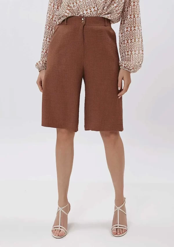 Βερμούδα Τύπου Λινό Με Λάστιχο Καφέ