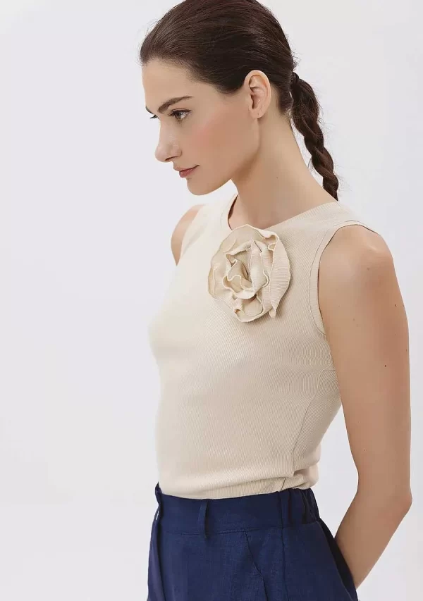 Μπλούζα Αμάνικη Ρίπ Με Λουλούδι Βαμβακερή