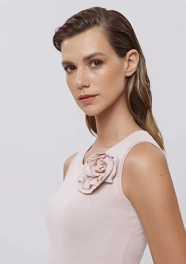 Μπλούζα Αμάνικη Ρίπ Με Λουλούδι Ρόζ Βαμβακερή