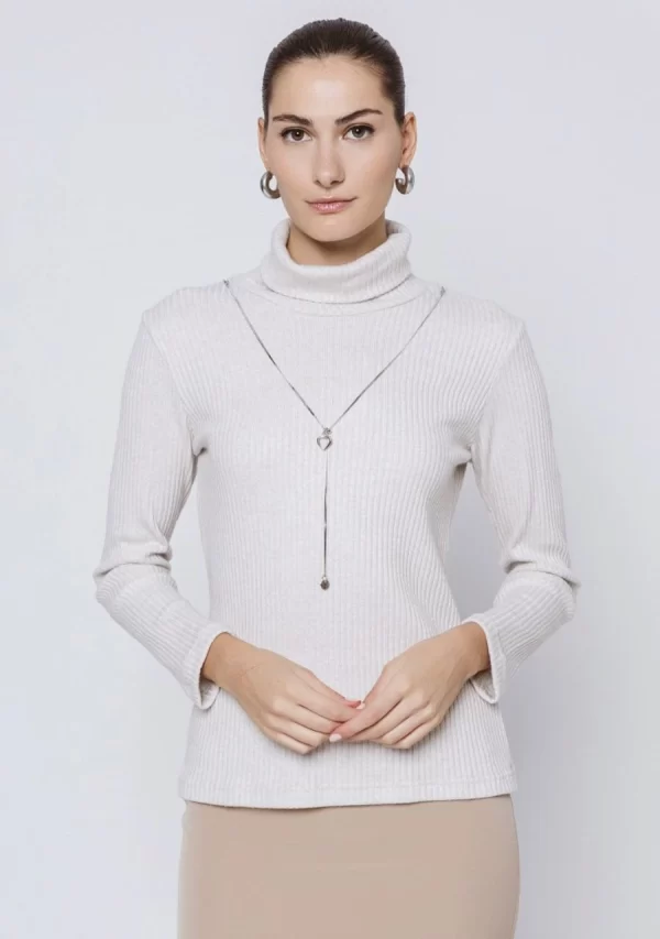 Μπλούζα Πλεχτή Ζιβάγκο Rib Με Αποσπόμενο Κολιέ Μπέζ