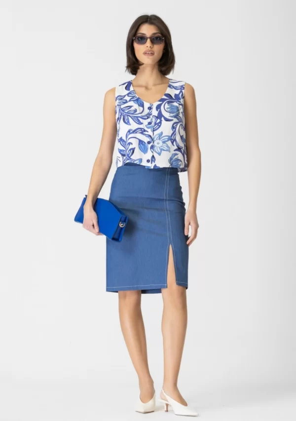 Φούστα Τζίν Βαμβακερή Με Σχίσιμο