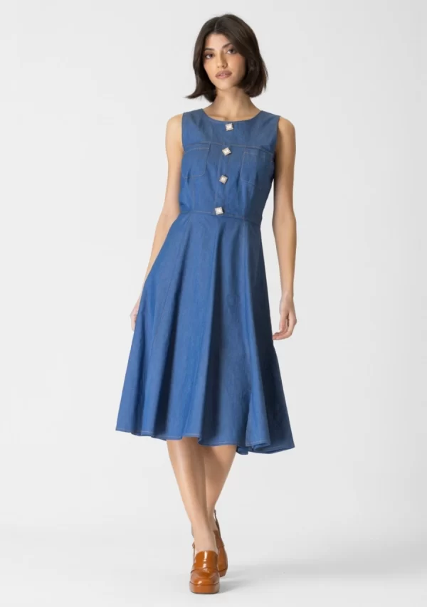 Φόρεμα Jean Κλός με Τσέπες Και Κουμπιά