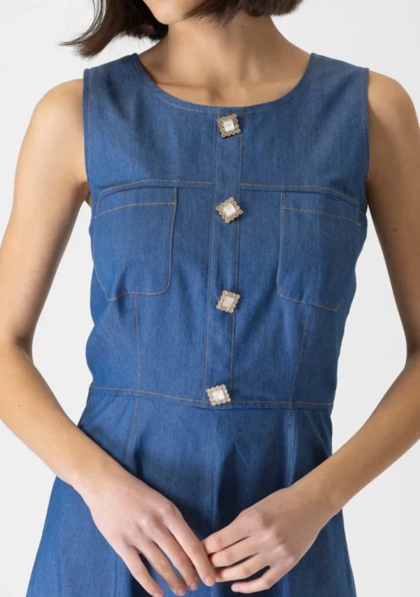 Φόρεμα Jean Κλός με Τσέπες Και Κουμπιά Βαμβακερό