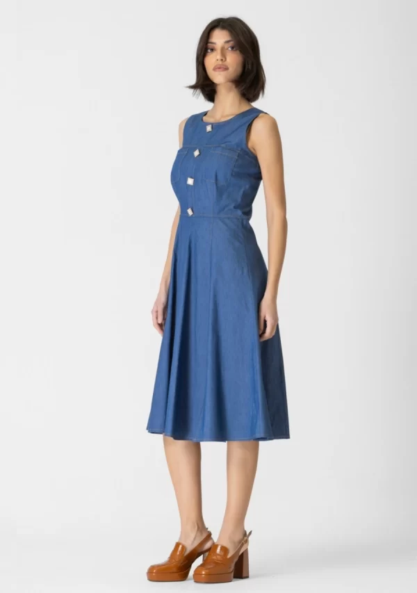 Φόρεμα Jean Κλός με Τσέπες Και Κουμπιά Βαμβακερό Αμάνικο