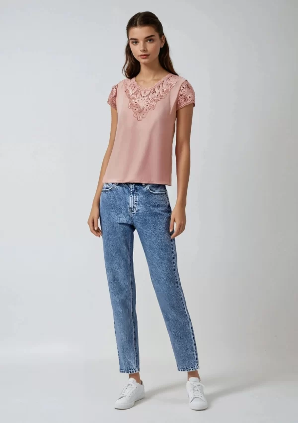 Μπλούζα με Κέντημα Ρόζ Σομόν