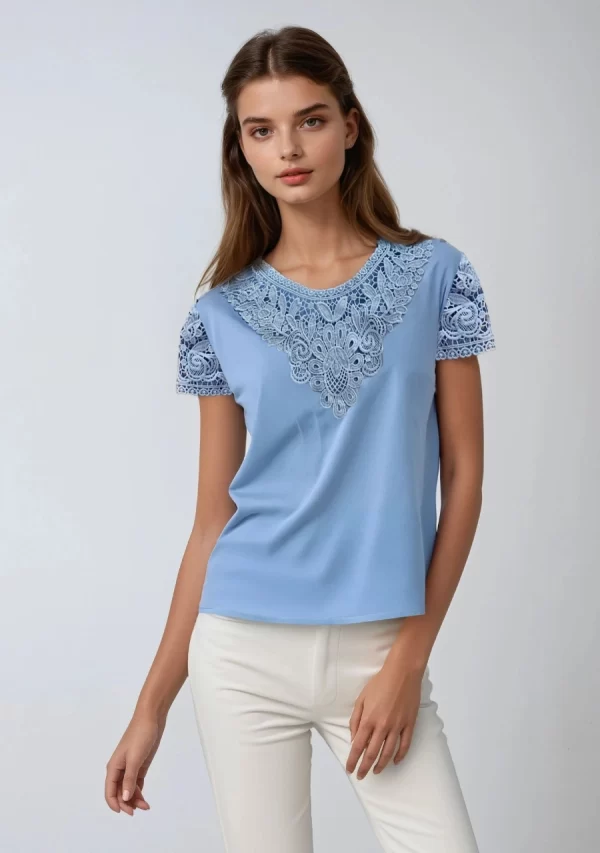 Μπλούζα με Κέντημα Σιέλ Γυναικεία