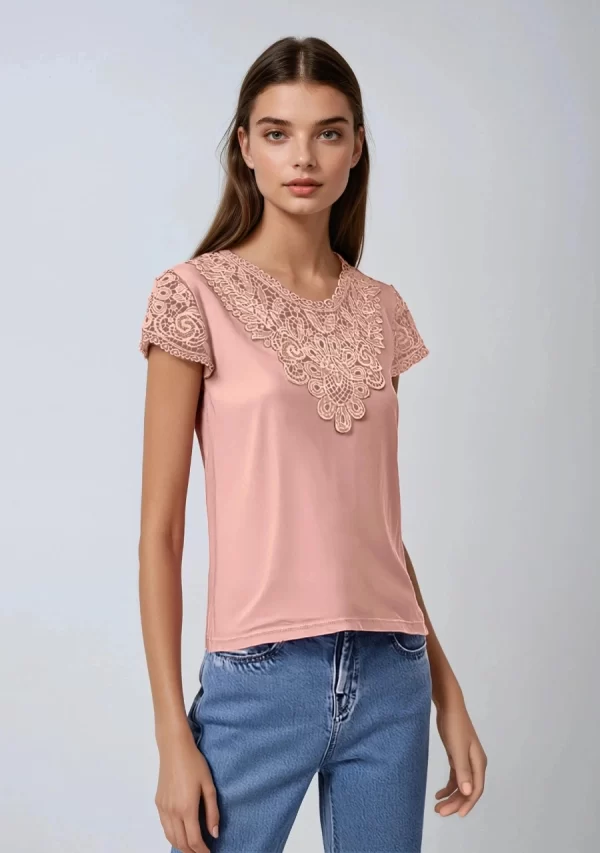 Μπλούζα με Κέντημα Ρόζ