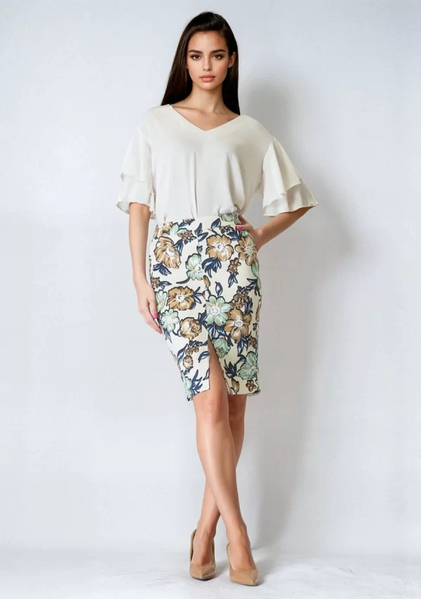 Φούστα Floral Καμπαρντίνα με Σχίσιμο