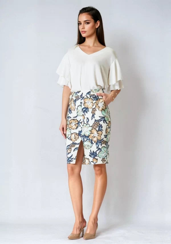 Φούστα Floral Καμπαρντίνα με Σχίσιμο Γυναικεία
