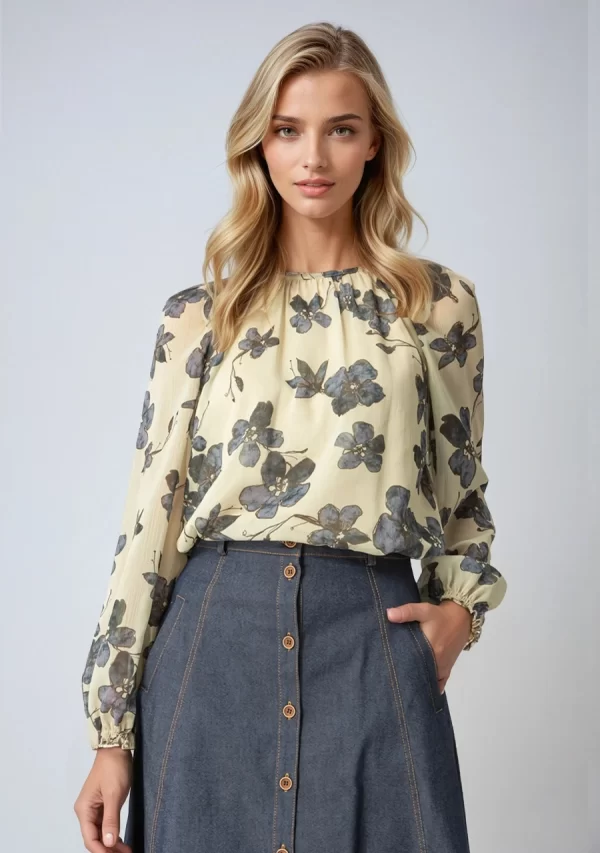 Μπλούζα Εμπριμέ Μουσελίνα