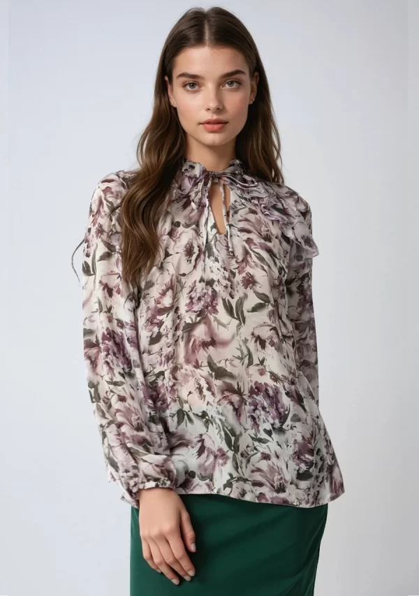 Μπλούζα Μουσελίνα με Δέσιμο Σε Ύφασμα Διαφάνειας