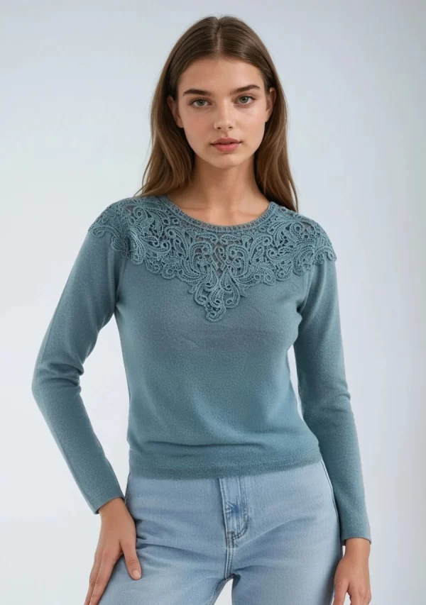 Μπλούζα Πλεχτή με Δαντέλα