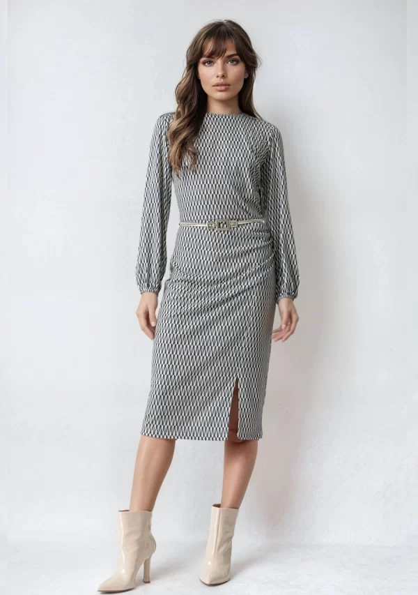 Φόρεμα Εμπριμέ Πλεχτό με Σούρα