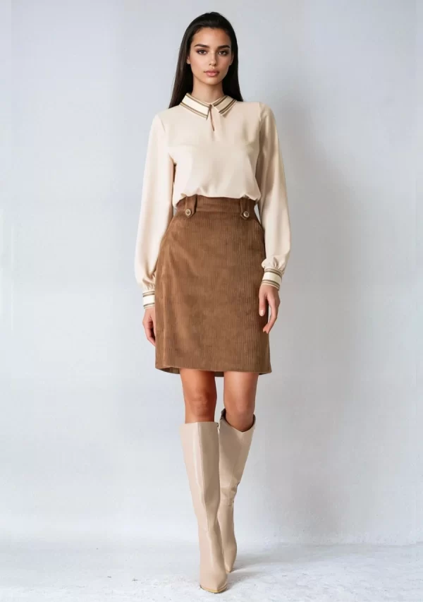 Φούστα Κοτλέ με Κουμπιά Ίσια