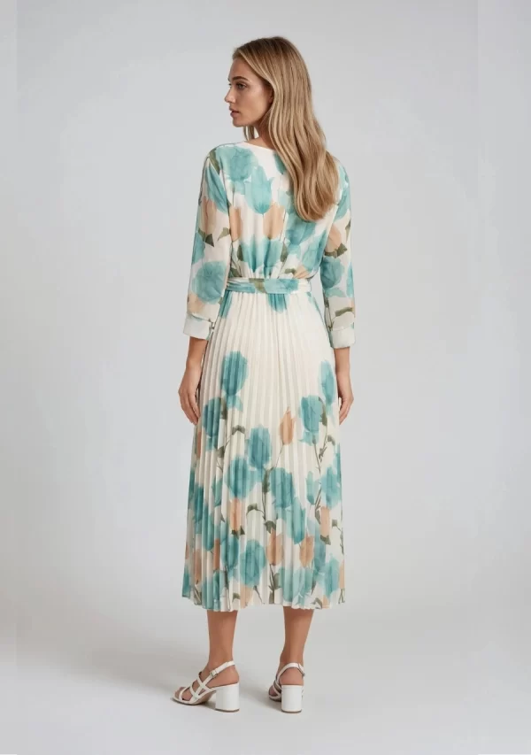 Φόρεμα Πλισέ Μίντι με Ζώνη Εμπριμέ Γυναικείο