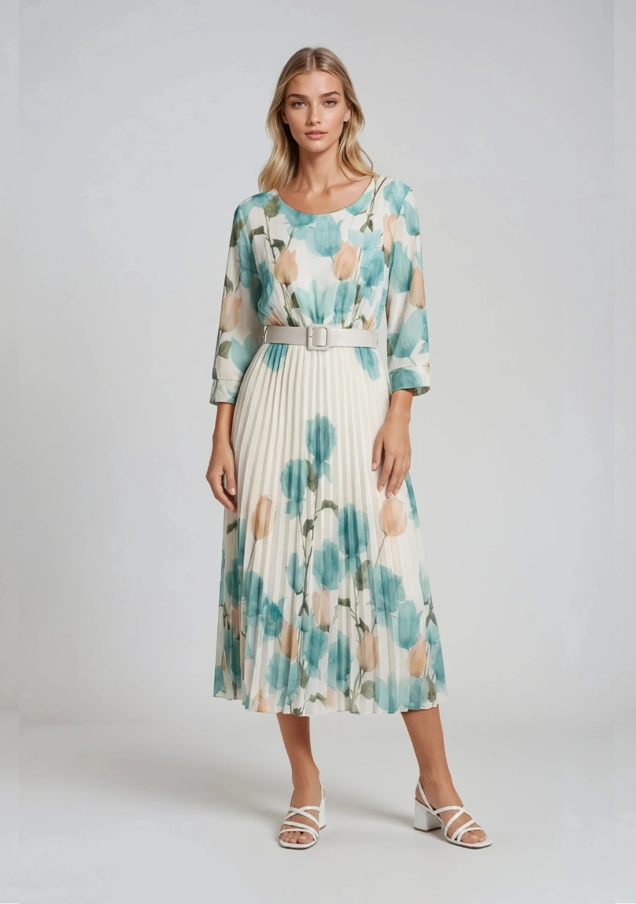 Φόρεμα Πλισέ Μίντι με Ζώνη