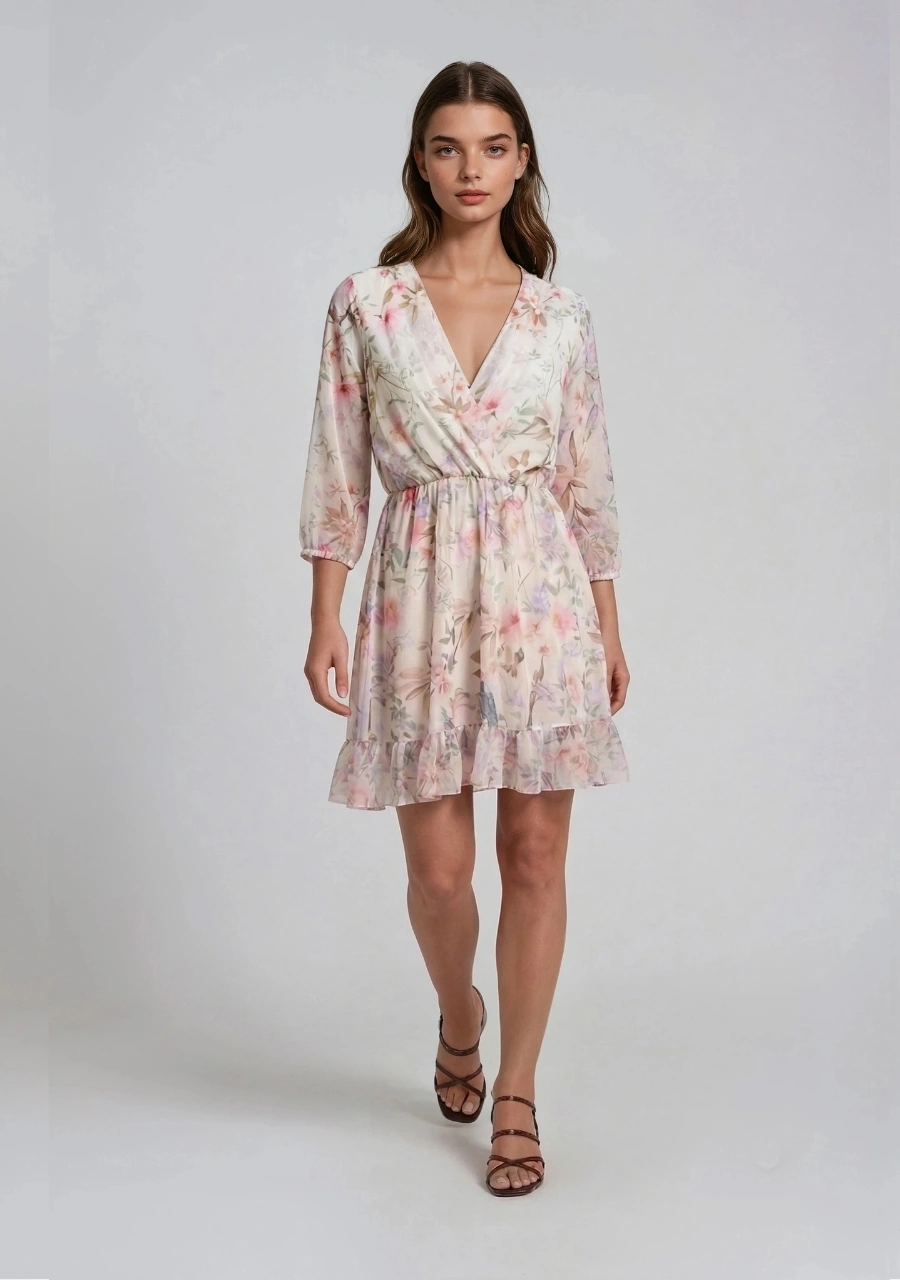 Φόρεμα Φλοράλ Μουσελίνα με Βολάν